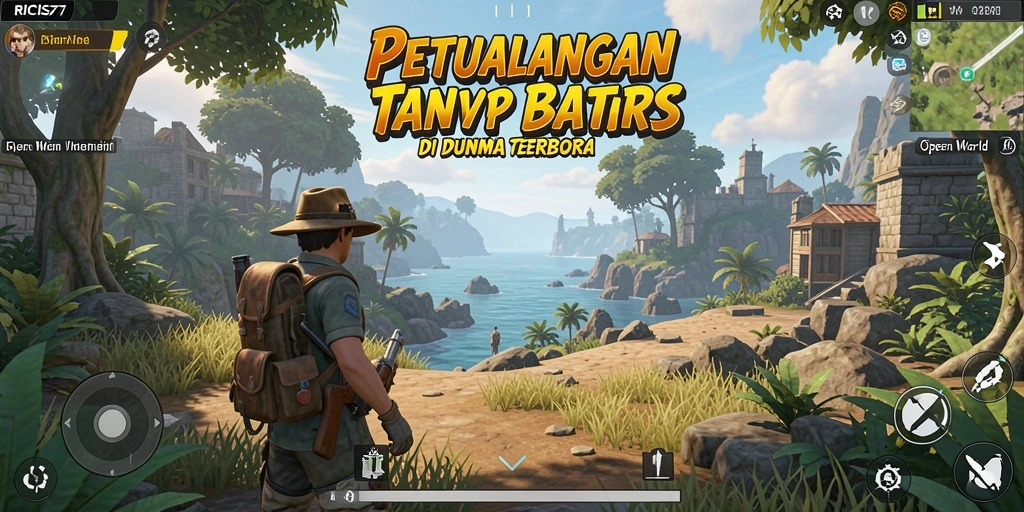 Antarmuka RICIS77 dengan elemen permainan Open World yang interaktif.