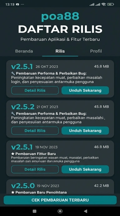 Riwayat Versi poa88 untuk Pengguna Android